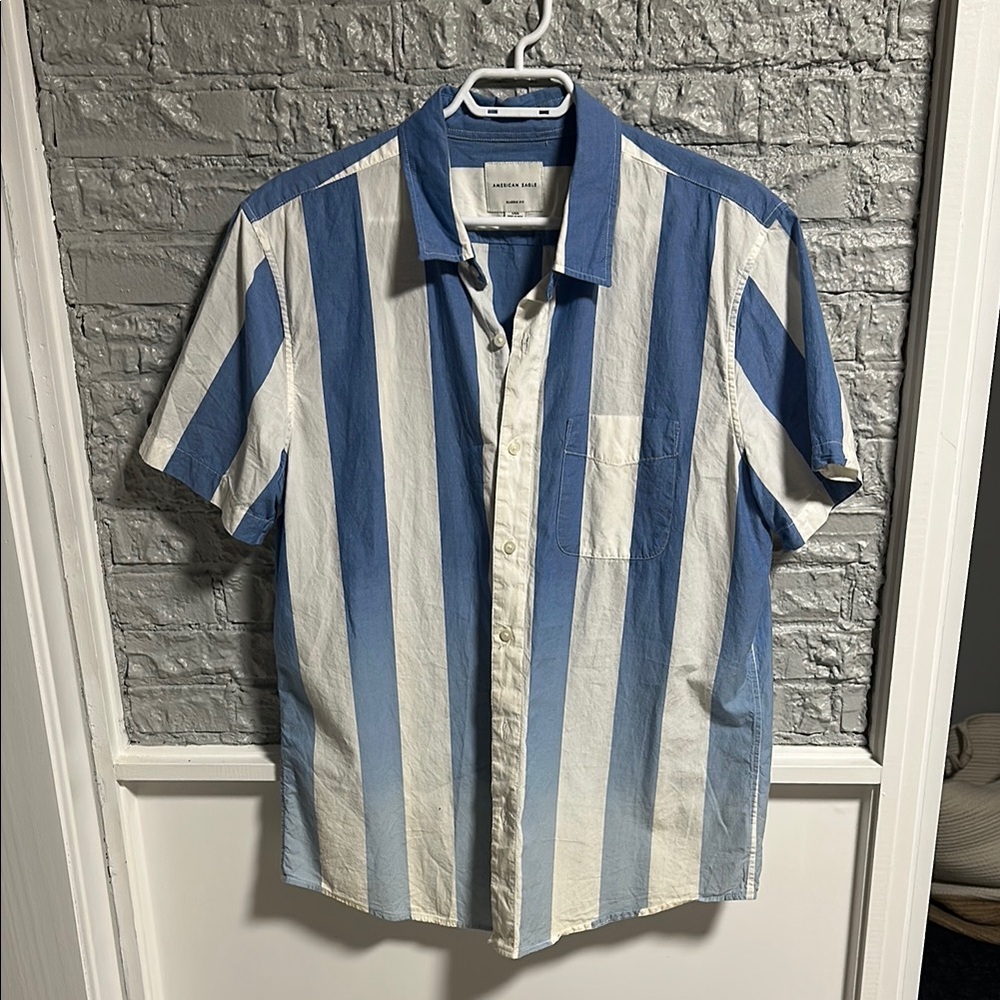 American Eagle Blue and White Casual Button Down Shirt